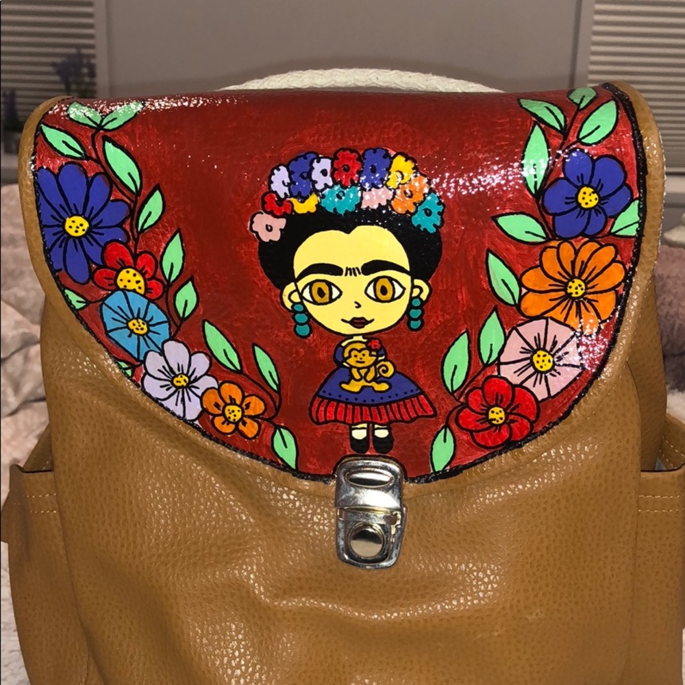 Vintage Frida Kahlo Faux Leather Backpack